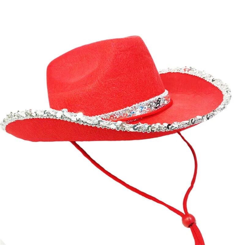 Sequin Cowboy Hat Cowgirl Caps Women Bachelorette Party Hats Funny Cosplay Props Curved Brim Jazz Hat Decoration Accessories