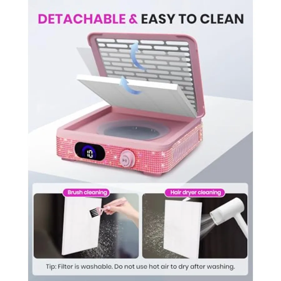 Collettore di polveri per unghie Potente collettore di polveri con aspirazione con filo per Nail Tech con 10 livelli di velocità Collettore di polveri per ventola per unghie a basso rumore