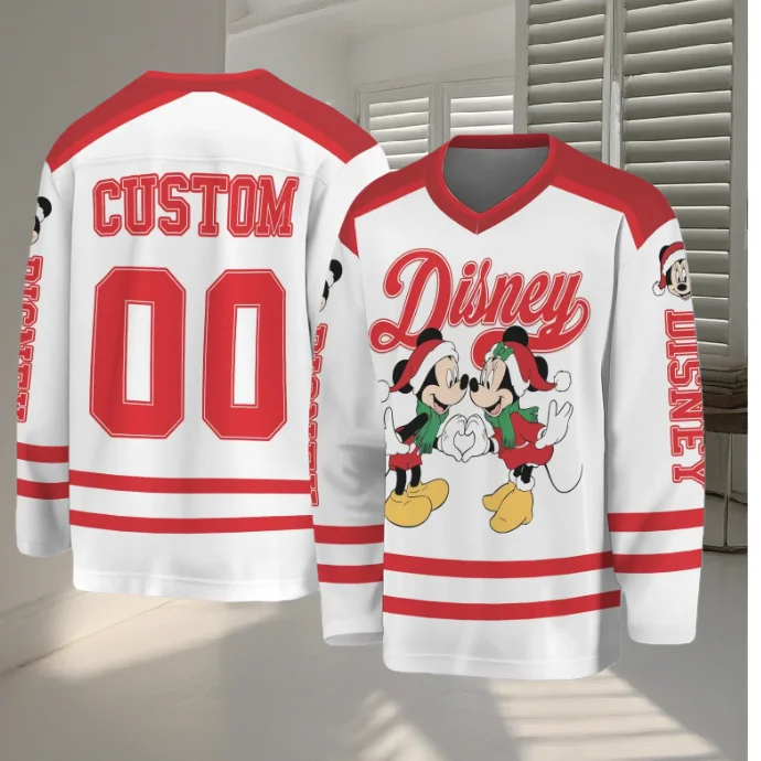 2026 جديد مجاني مخصص ميكي ماوس هوكي جيرسي ثلاثية الأبعاد طباعة جديد البلوز فريق الرياضة رحلة عائلية عطلة هوكي الجليد جيرسي #1