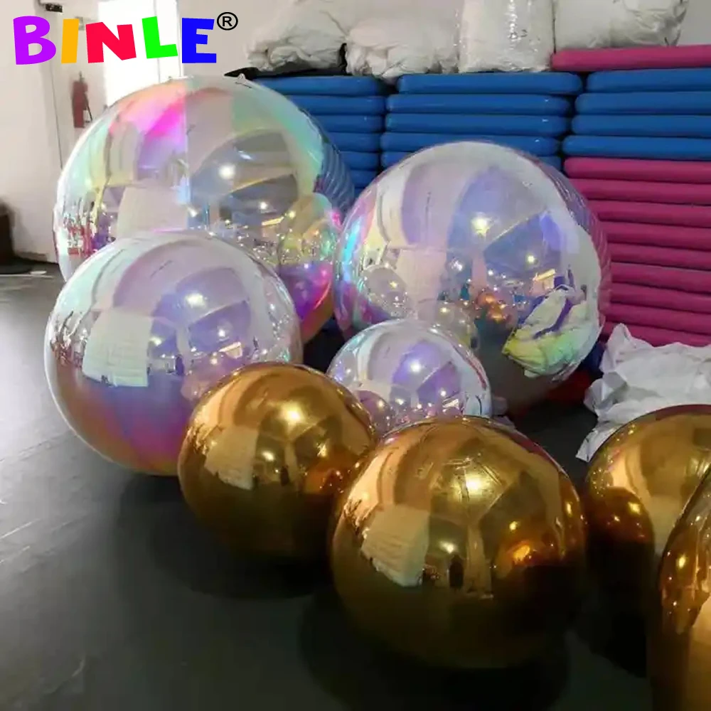 Bola de espejo inflable dorada holográfica colgante, esfera gigante para eventos, decoración de espectáculos, 50cm