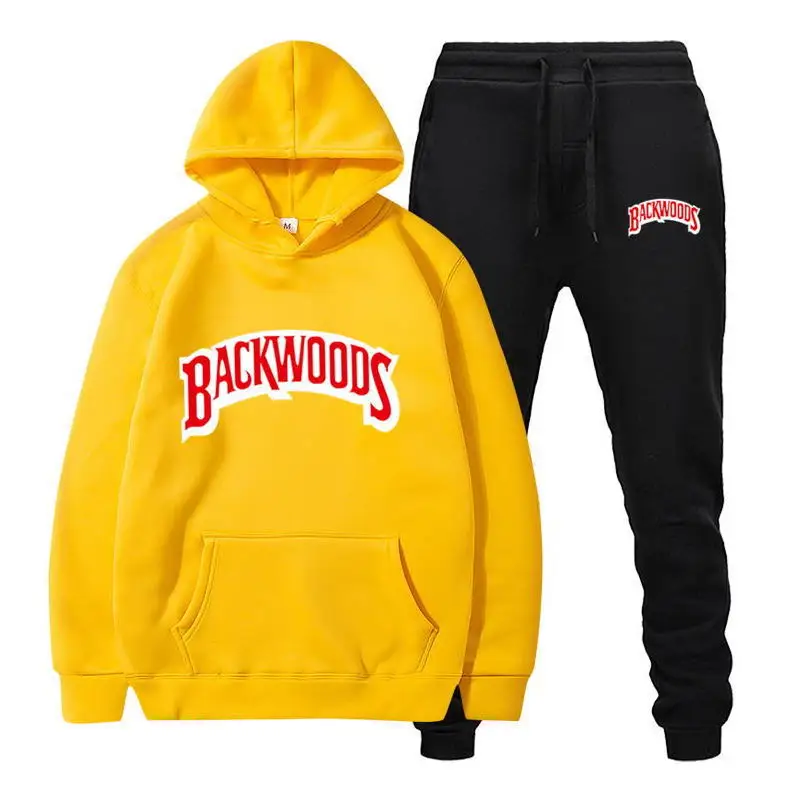 fashion brand Fleece Hoodie Pant Thick Warm Sportswear Letters Backwoods Men's Set Hooded Tracksuits Male Sweatsuit Tracksuit