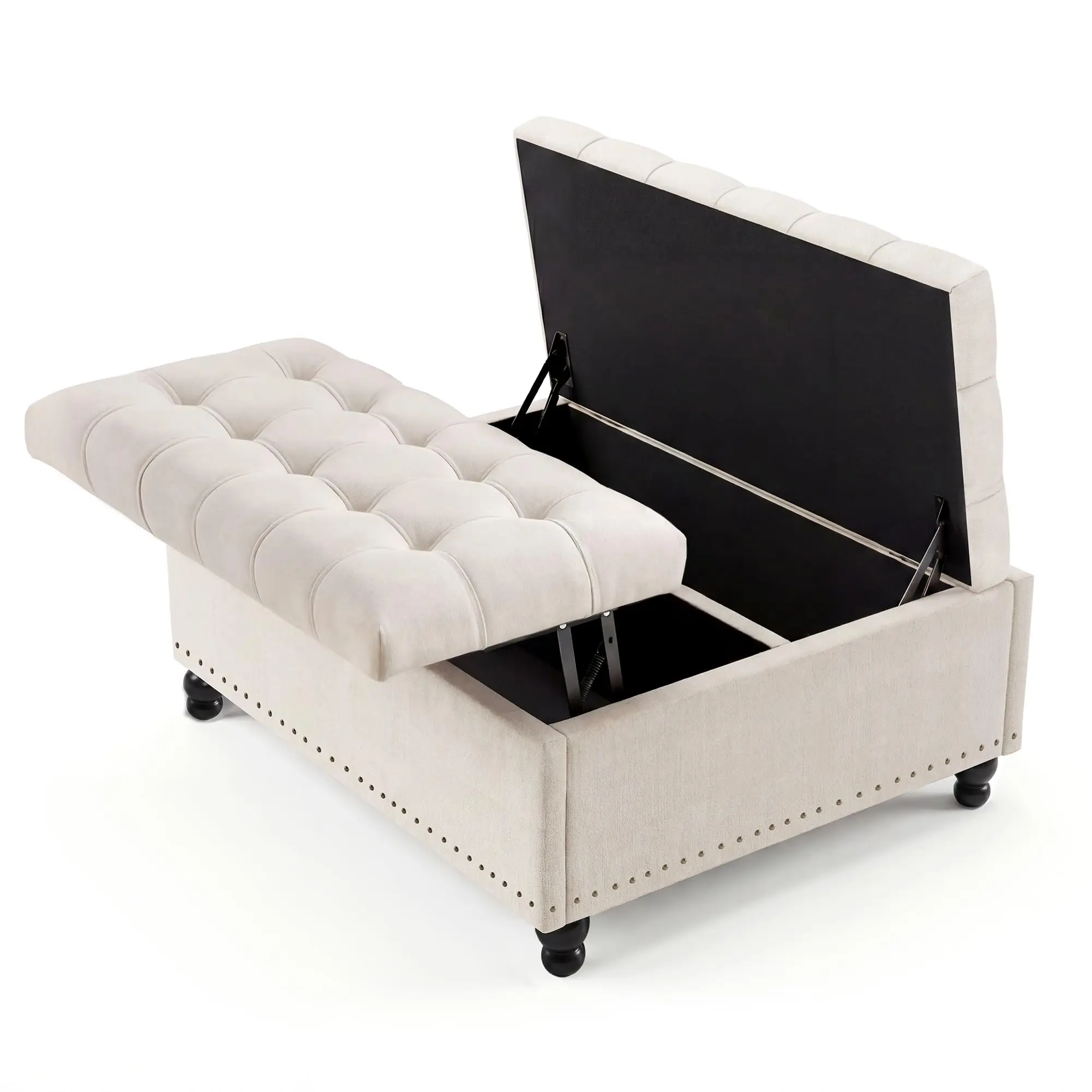 36 Inch Square Lift Top Storage Ottoman, Upholstered Ottoman Bench with 169L Large Hidden Storage Space, Tufted Padded Seat with Wood Legs, Multi-Functional Footrest Coffee Table or Extra Seating, 300LBS Capacity