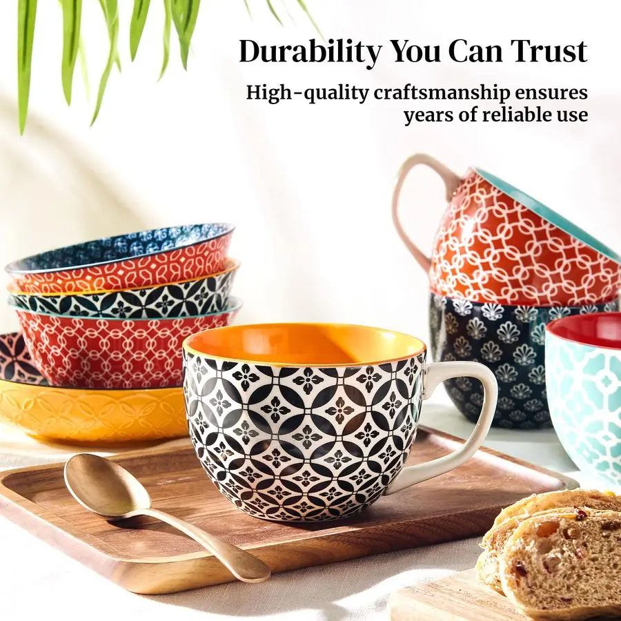 

Mosaian Soup Mugs, 24oz Large Coffee Mugs Set of 4, Soup Mugs With Handles, Ceramic Mugs for Soup Coffee Cereal Latte, Thanksgiv