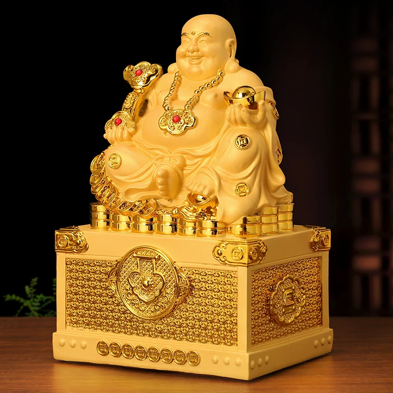 GOOD LUCK Decoration # HOME Store Prosperous Auspicious gold Maitreya God of wealth buddha statue Good FENG SHUI