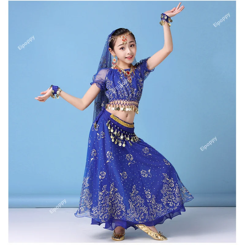 Roupa para dança do ventre infantil, Vestido Índia Oriental, Conjunto de 4 peças, Novo