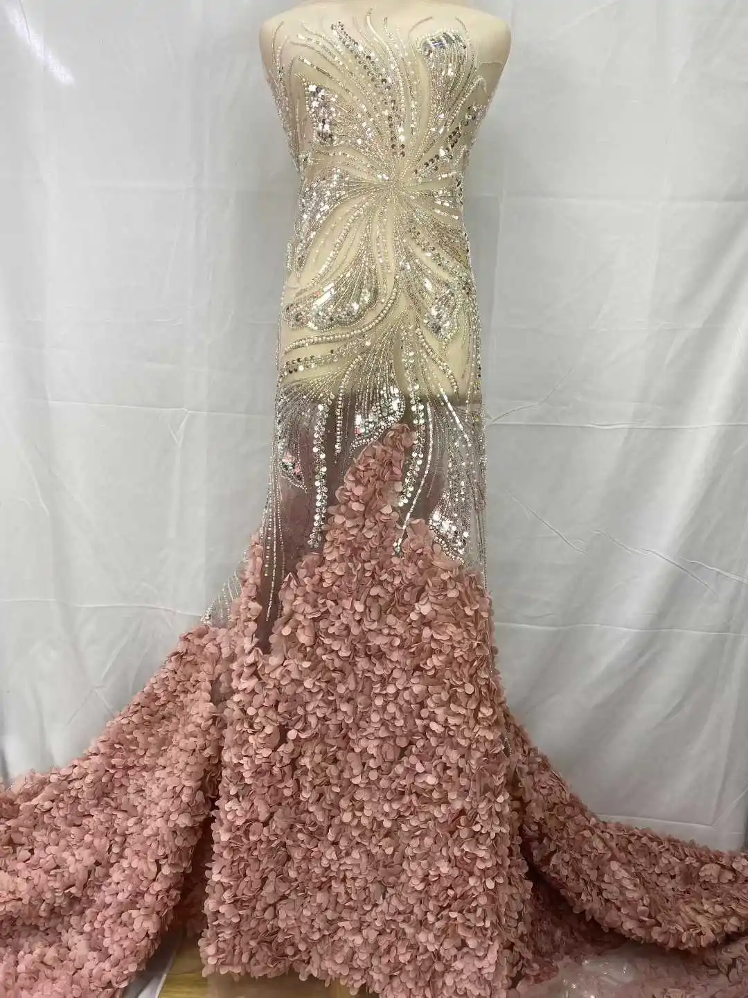 الخرز الأفريقي أقمشة الدانتيل 2025 5 ياردة عالية الجودة ثلاثية الأبعاد زهرة الترتر الفرنسية شبكة تول التطريز الزفاف الدانتيل JH62HJ-25