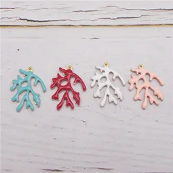 Julie Wang 4PCS 20x15mm Enamel Tiny Coral Charms Double-sided Cartoon Copper Pendant Bracelet Earrings Jewelry Making Accessory