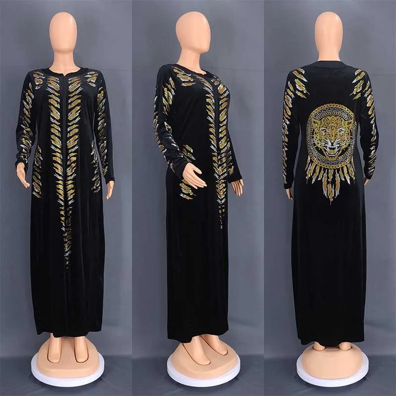 Velvet Maxi Dress African Clothes For Women Letter Robe Africa Clothing Sequins O Neck Short Sleeve African Dresses Plus Size 4X