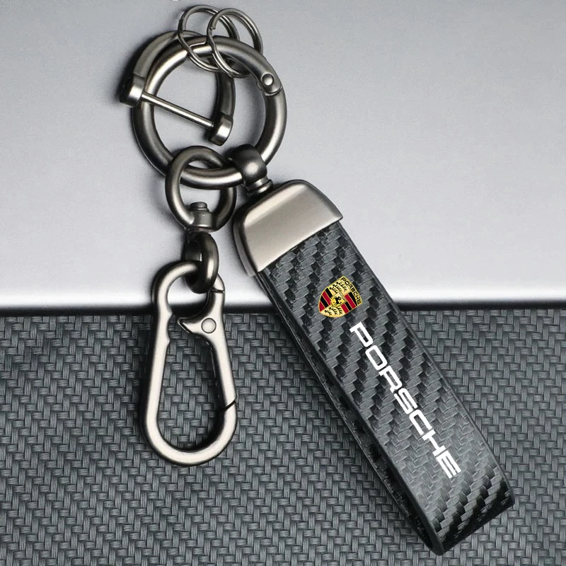 Carbon Fibre Car Keychain Key Ring Pendant Business Gifts For Porsche Panamera Cayenne Taycan 911 718 Macan Carrera-GT Accessory