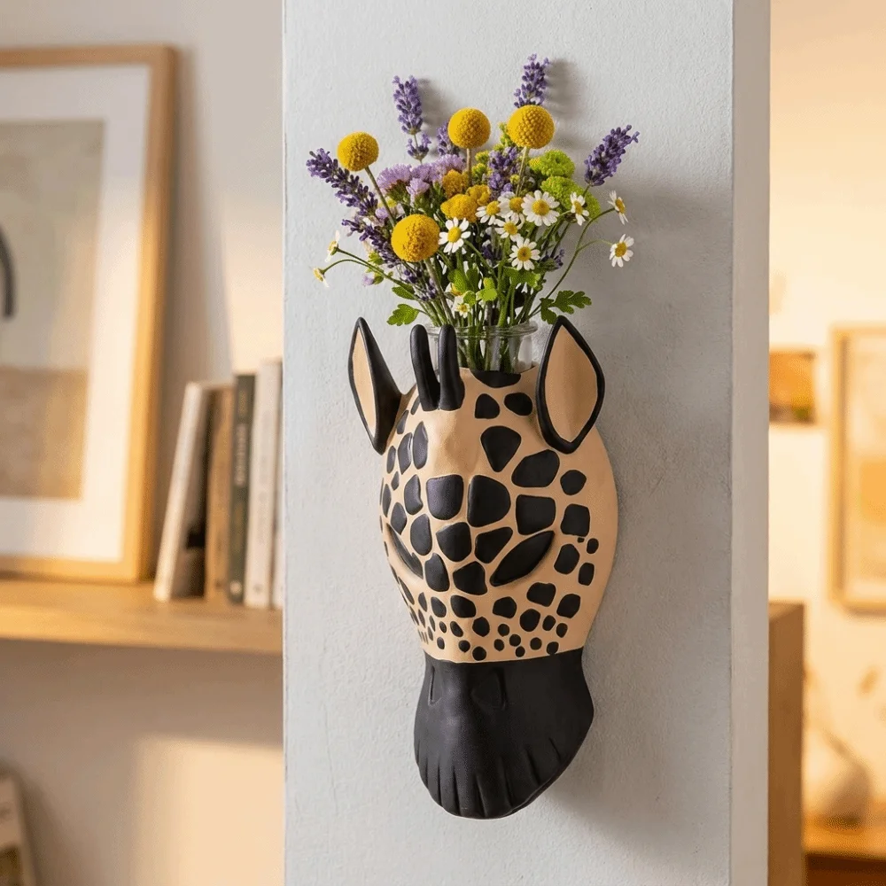 3D Animal Wall Mounted Flowerpot Elephant Head Abstract Design Wall Hanging Decoration Unique Wall Art Decor Flower Placement