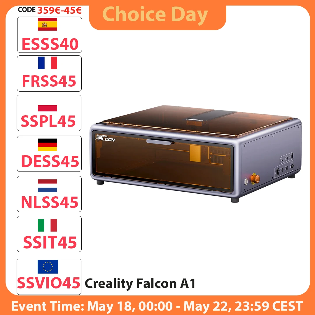 Graveur laser Creality Falcon A1 10W, gravure rapide 600 mm/s, caméra intégrée, détection intelligente des matériaux, ventilateur d'extraction 305*381 mm