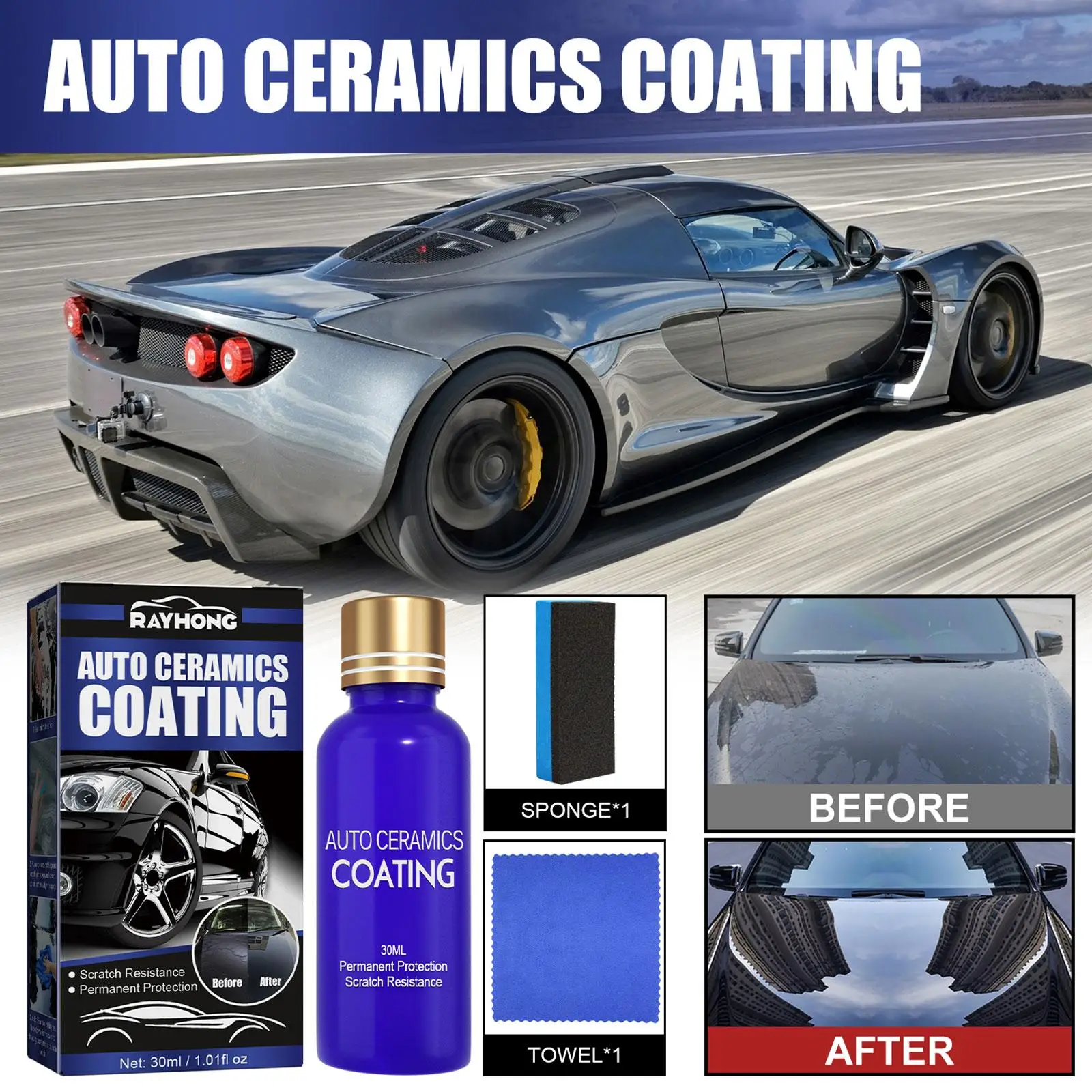 30ML 9H Car Liquid Ceramic Coat Super Hydrophobic Glass Coating Set Polysiloxane and Nano materials Ceramics For Cars Protection