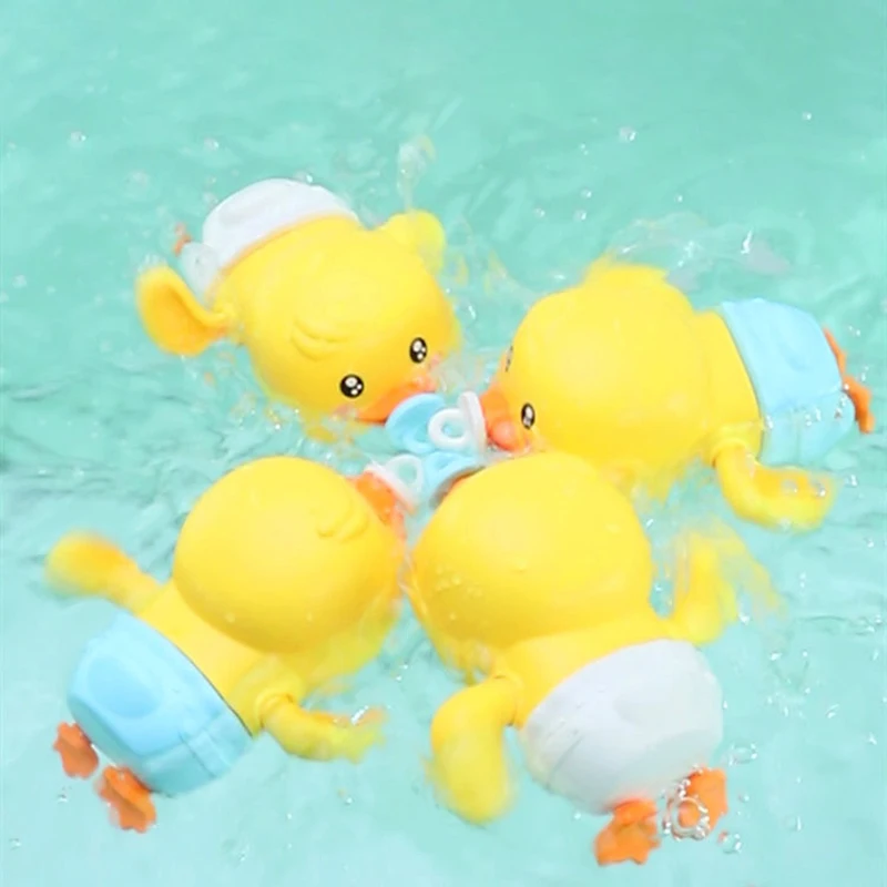 Baby Bath Toys Water Chain Clockwork Bathing Cute Swimming Yellow Duck Toy Toddler Pool Beach Classic Toy For Kids Water Playing