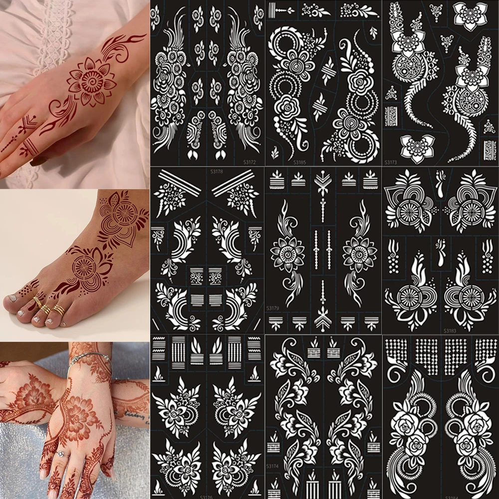 

Reusable Henna Stencils for Women Temporary Henna Tattoo Stencil Flower Mehndi Pattern Tattoo Template for Hand Foot Body Paint