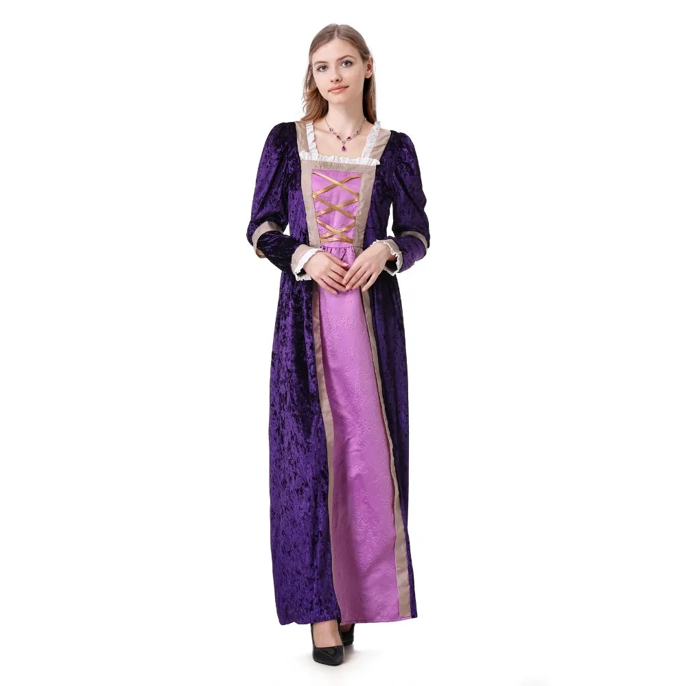 

Medieval Royal Queen Long Sleeved Tied Waist Dress Woman Halloween Cosplay Dress-up Drama Stage Long Dress Retro Princess Dress