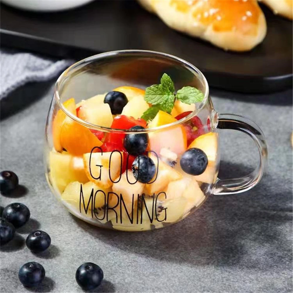 1 Pcs Letter Printed Transparent Creative Glass Coffee Tea Mug Drinks Dessert Breakfast Milk Cup Glass Mugs Handle Drinkware