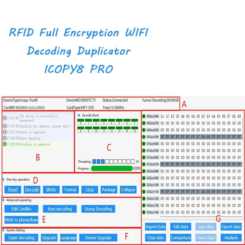 

FEDI-ICOPY8 Access Card Reader IC13.56MHZ ID 125KHZ Copier Fully Encrypted WIFI Decoding Cards