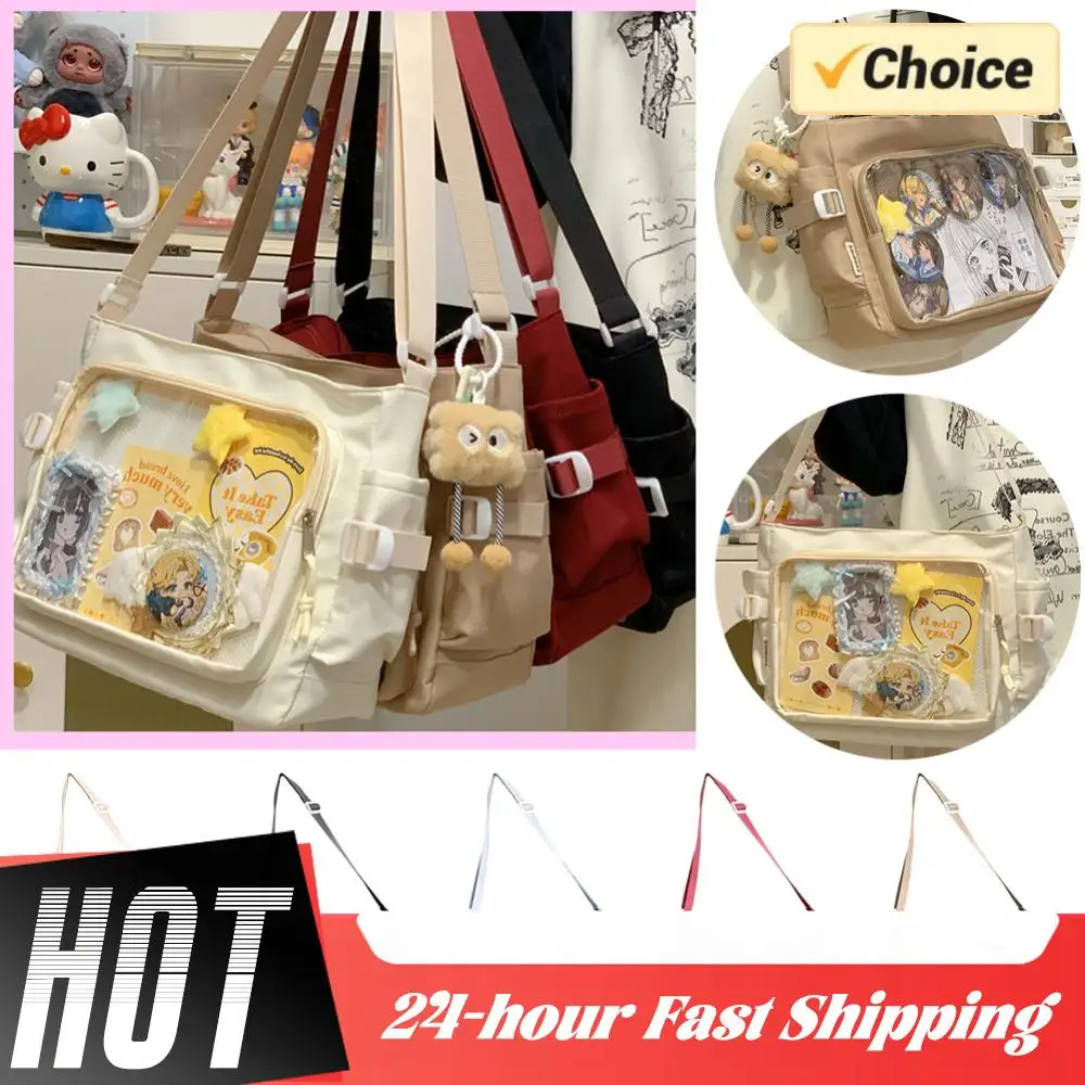 

Women Ita Bag Japanese Style Shoulder Purse Multi-pockets Cartoon Book Bag Adjustable Strap Simple Tote Bag Trendy Outdoor Bag