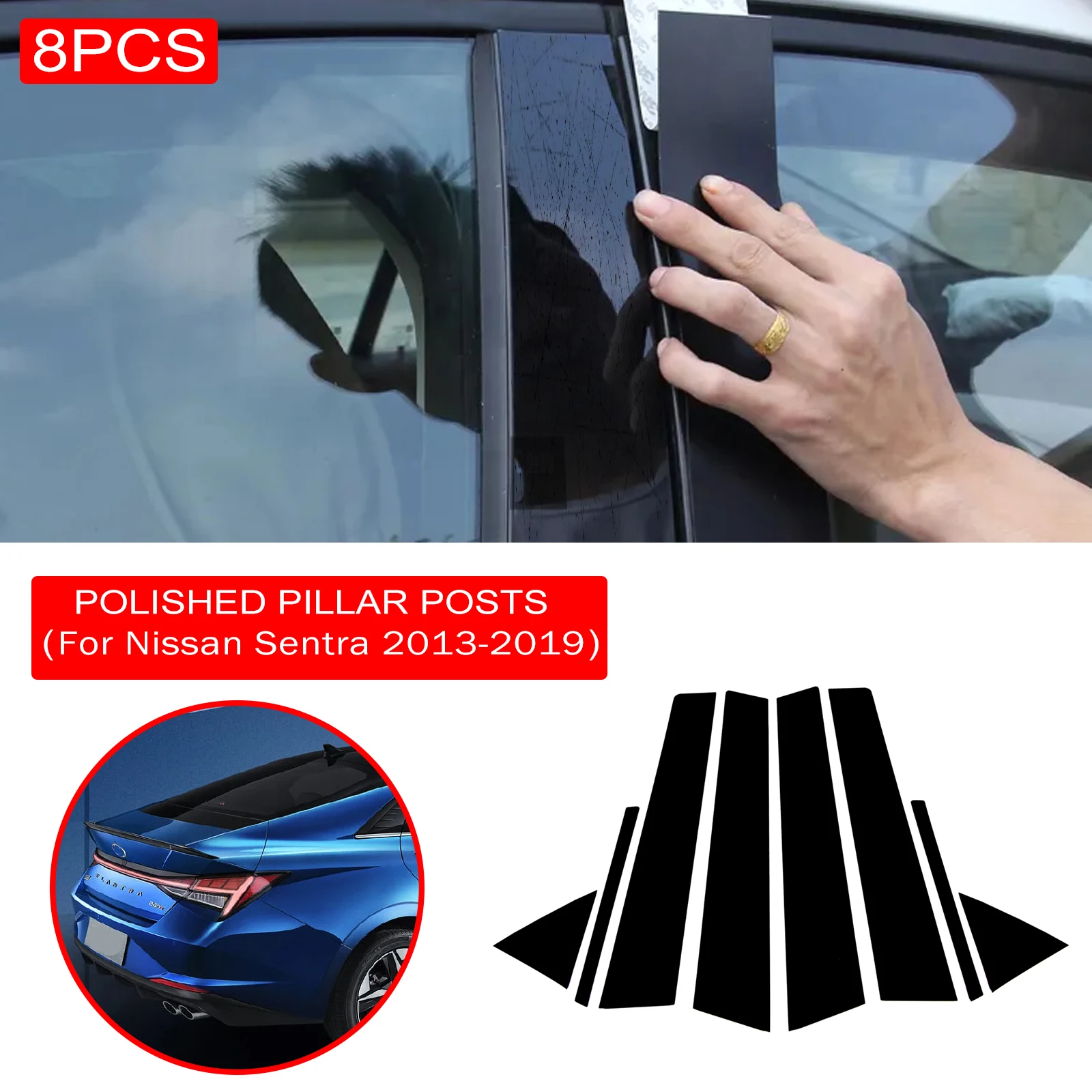 8PCS BC Column Sticker Polished Pillar Posts Window Trim Cover For Nissan Sentra 2013-2019 Car Chromium Styling