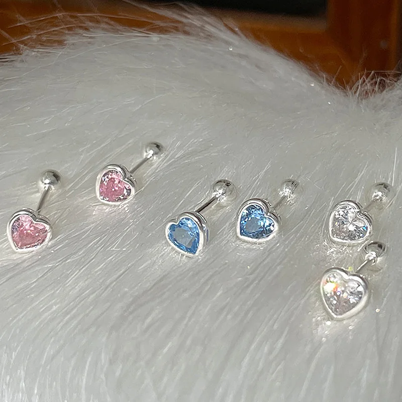Mini Colorful Heart Ear Cartilage Piercing Lobe Stud Earring for Women Y2k Accessories Tragus Rook Helix Flat Ear Jewelry KAE312