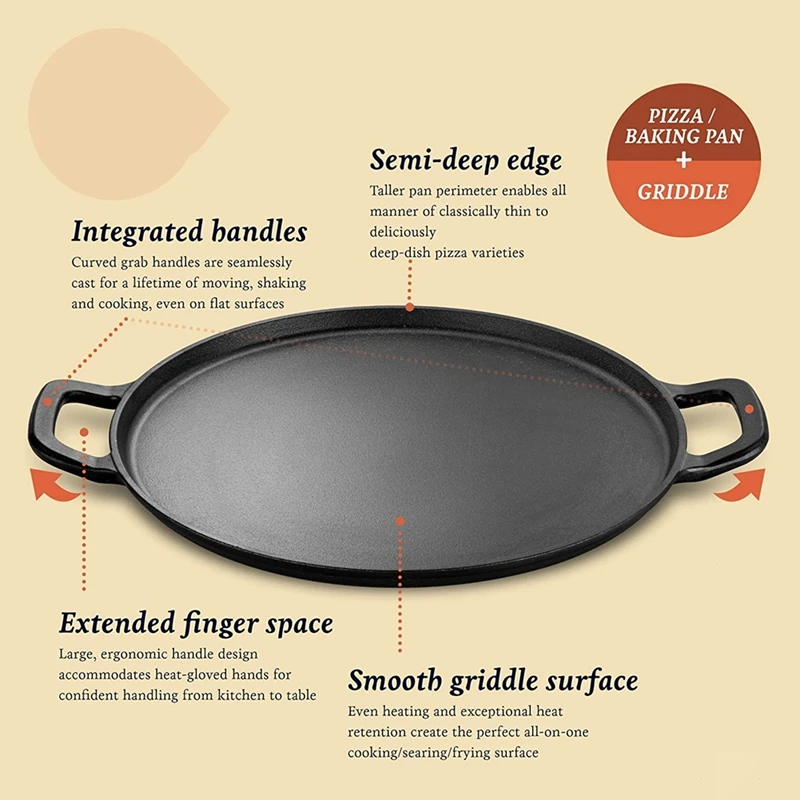 Cast Iron Pizza Pan Steel Pizza Cooker With Easy Grip Handles Deep Stone For Oven Or Griddle For Gas