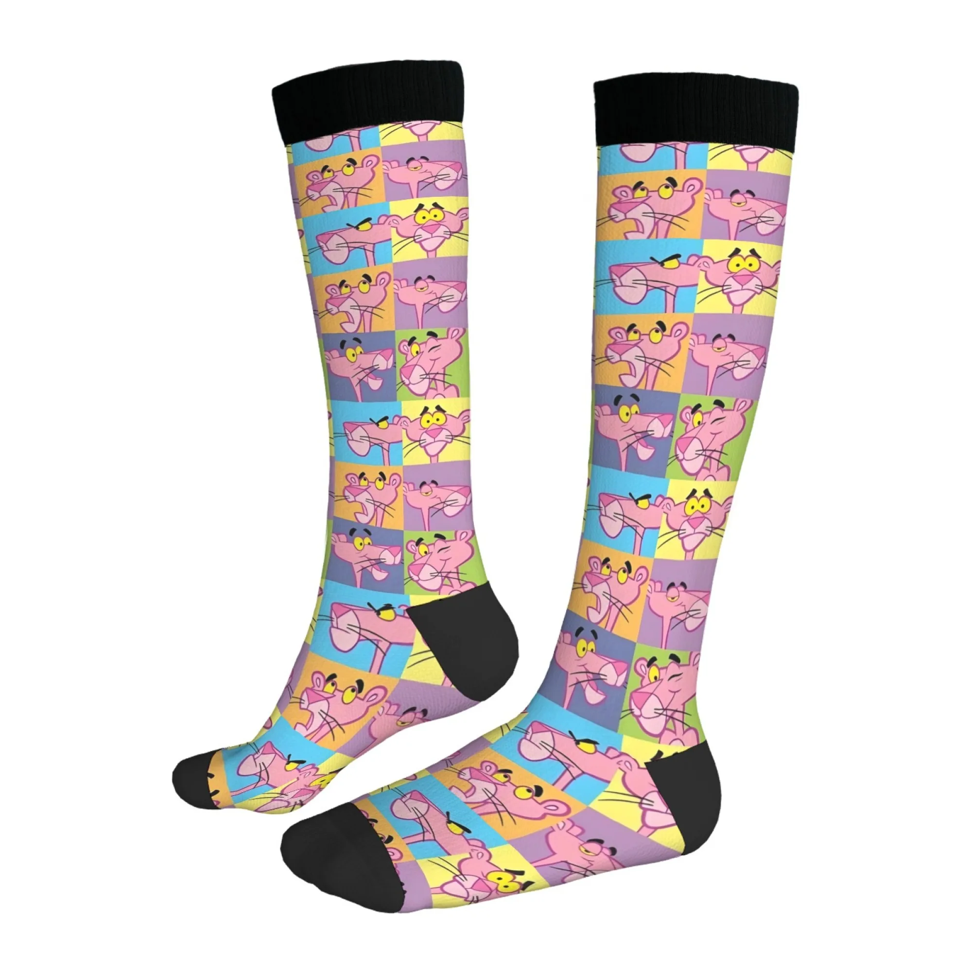 พิงค์แพนเตอร์พิมพ์ถุงเท้าผู้ชายสบายอุ่นกันลื่นถุงเท้าลำลองแปลกใหม่ฮาราจูกุย้อนยุคสตรีทฮิปฮอปถุงเท้าลูกเรือของขวัญสนุก