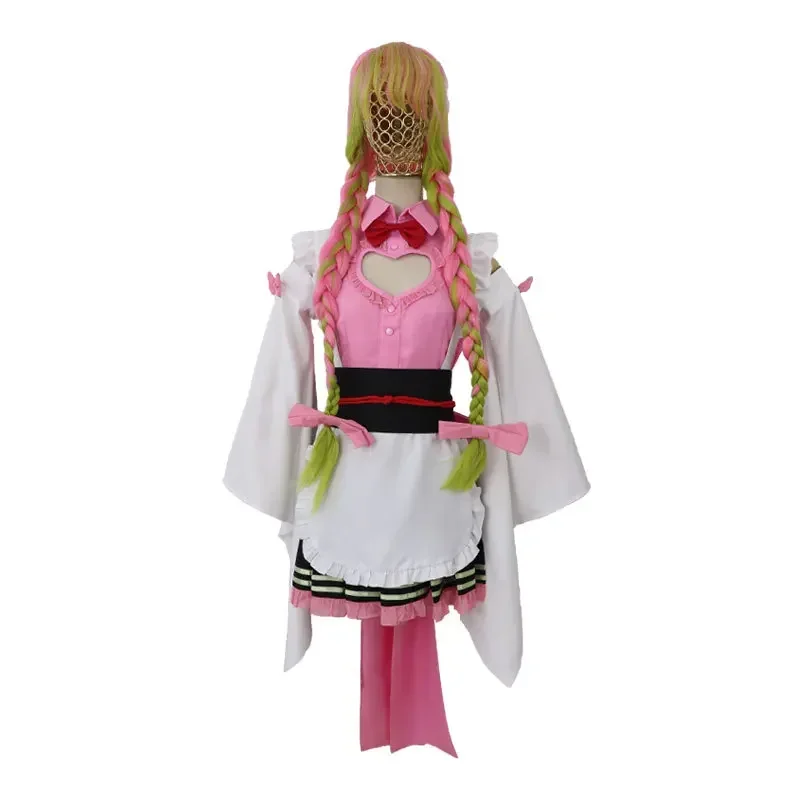 

Japanese Anime Kimetsu No Yaiba Kanroji Mitsuri Maid Outfit Apron Dress Kimono Women Uniforms Wigs Cosplay Costume