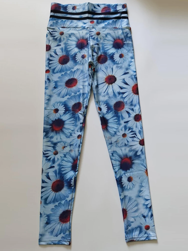 Fashion Chrysanthemum Print Gym Leggings Women High Waist Push Up Sport Leggins Skinny Stretch Fitness Jegging Drop Shipping