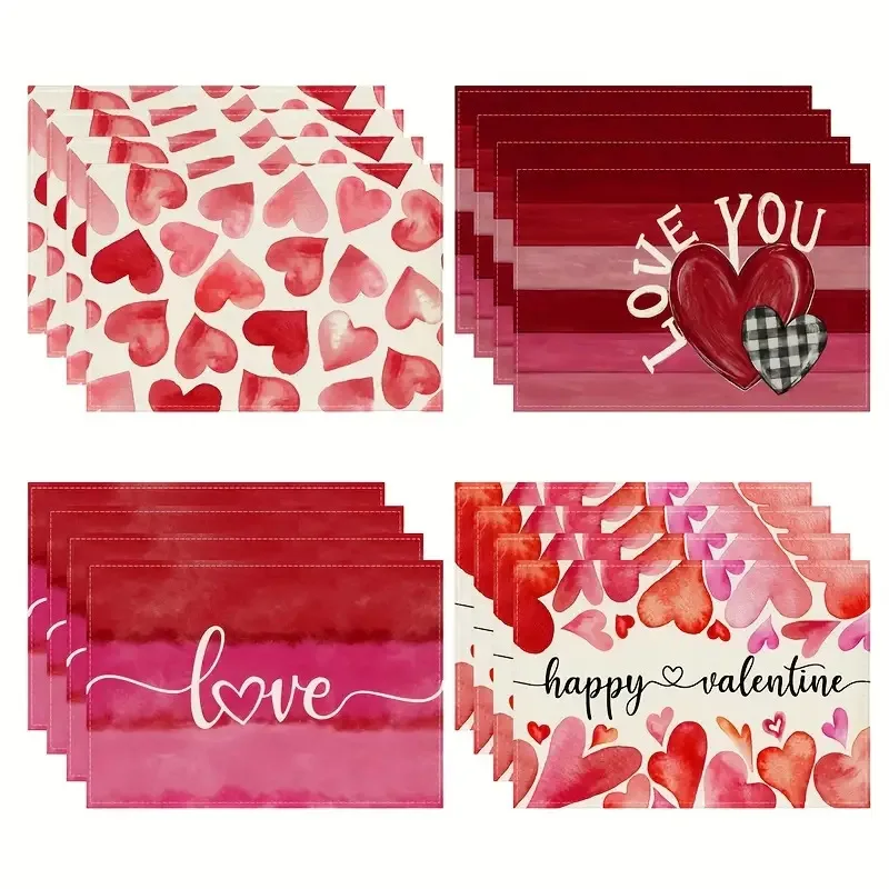 4pc Valentine's Day  placemat pink heart-shaped dining table tea table decoration anti fouling and heat-insulating tablecloth