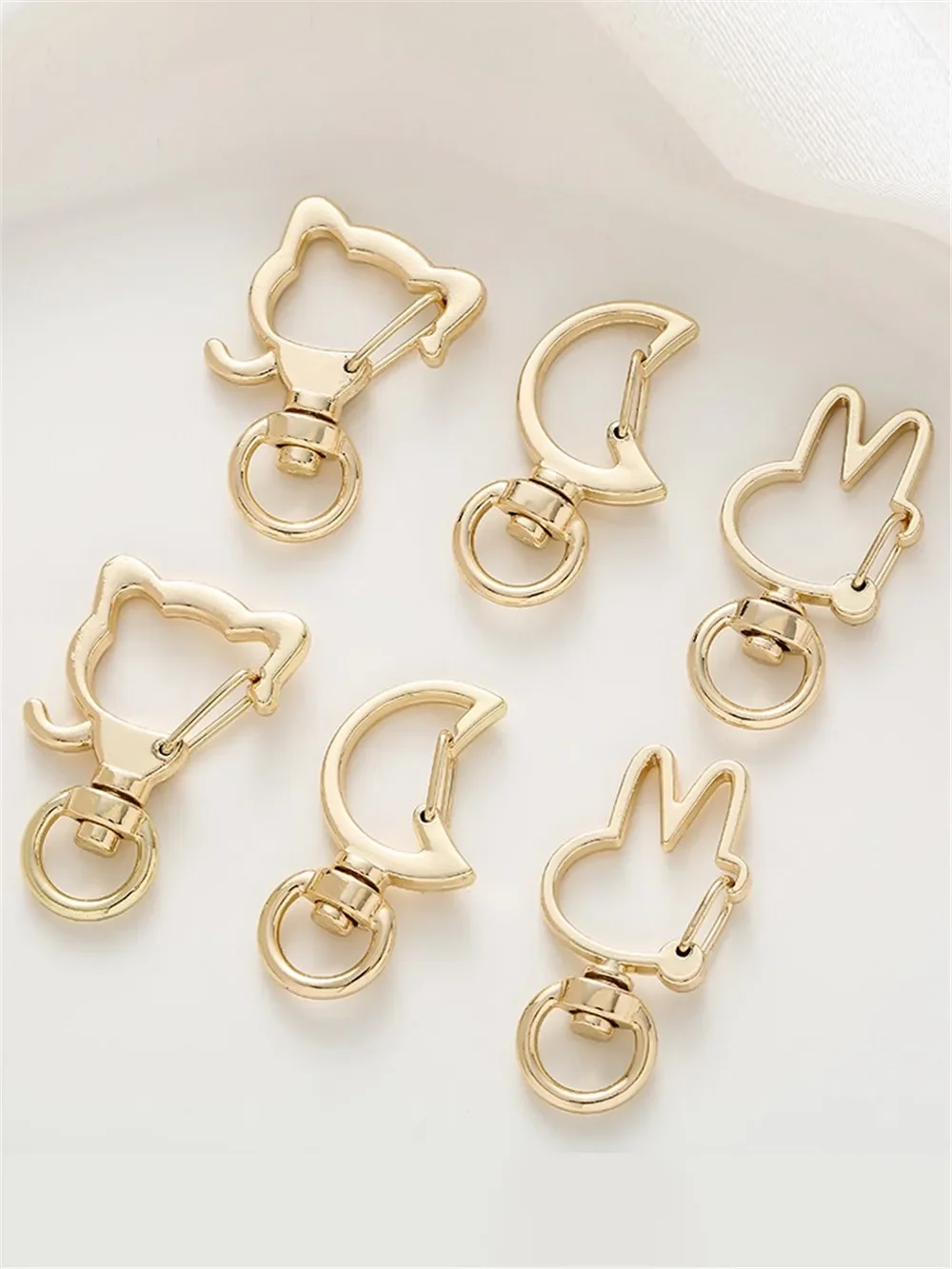 14K Gold Bag Color-preserving Moon Rabbit Cat Key Hook Ring Bracelet Button Head DIY Handmade Spring Ring Jewelry Accessories