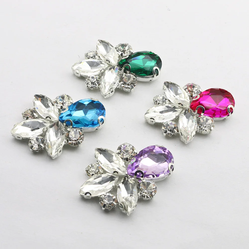 27*35mm 5Pcs/Batch Horse Eye Glass Rhinestone Silver Decorative Accessories DIY Sewing Butterfly Bow Headpiece Metal Accessories
