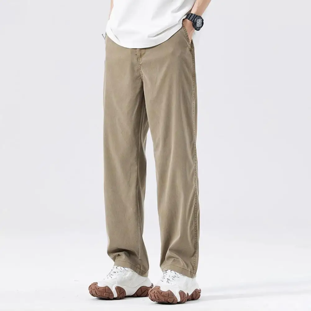 

Comfortable Men Jeans Breathable Jeans Stylish Men's Ice Silk Denim Pants Elastic Waist Wide Leg Trousers with for Summer