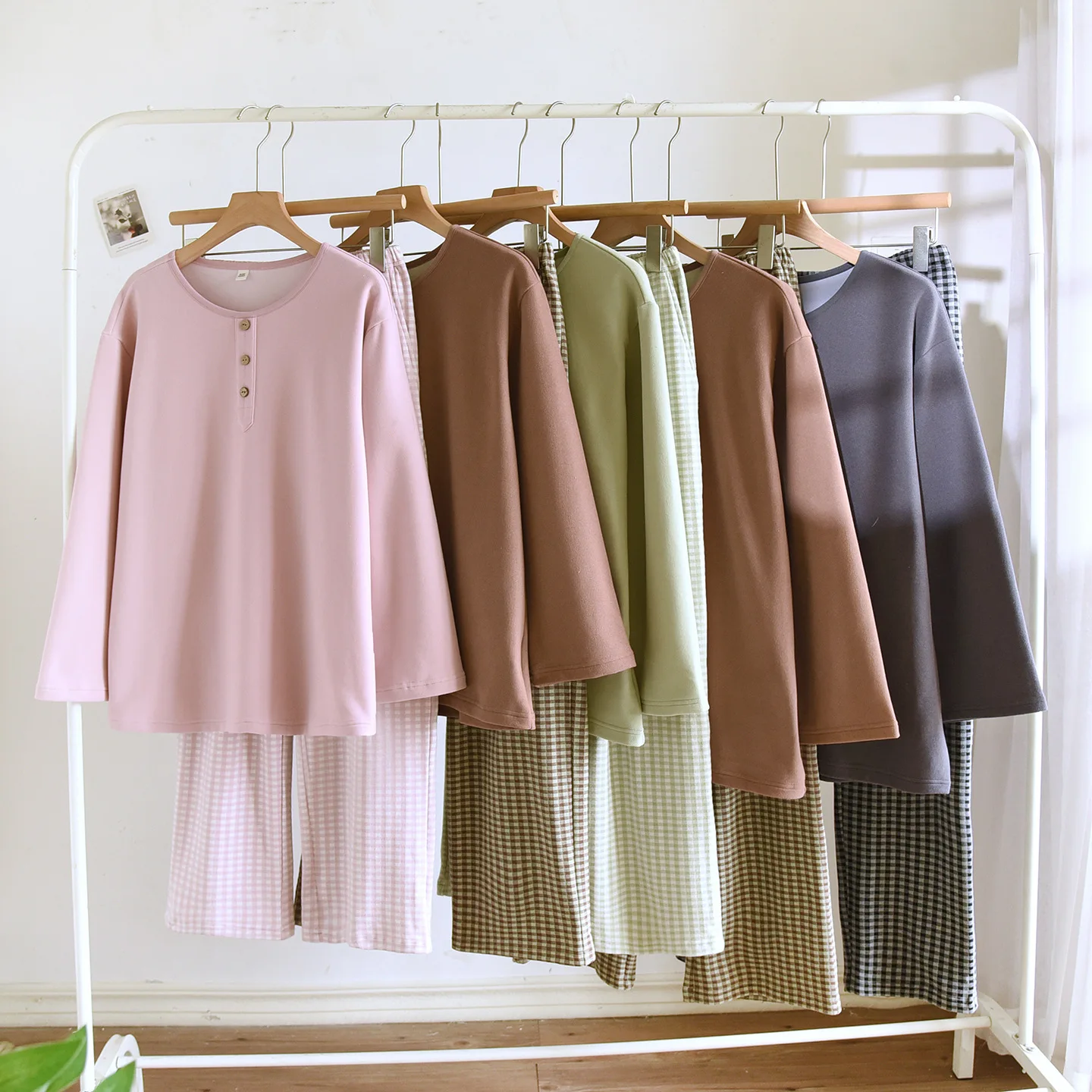 

De Rong Autumn Winter Two-Piece Women's Pajamas Couples Sleepwear Long Sleeve Trouser Night Wear Female Pyjamas Suit For Home