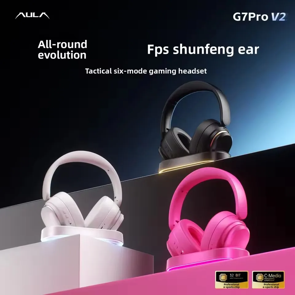 Aula G7 Pro V2/G7V2 Over-Ear Gaming Headphones Six Modes 7.1 Surround Sound Mic with Charging Dock for PC Console E-Sports Setup