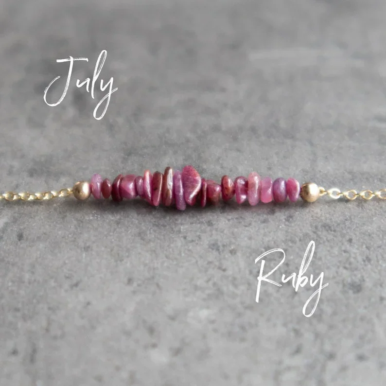 Raw Ruby Bracelet, Raw Birthstone Bracelet, July Birthday Gifts for Women, Ruby Jewelry, July Birthstone, Raw Crystal Bracelet