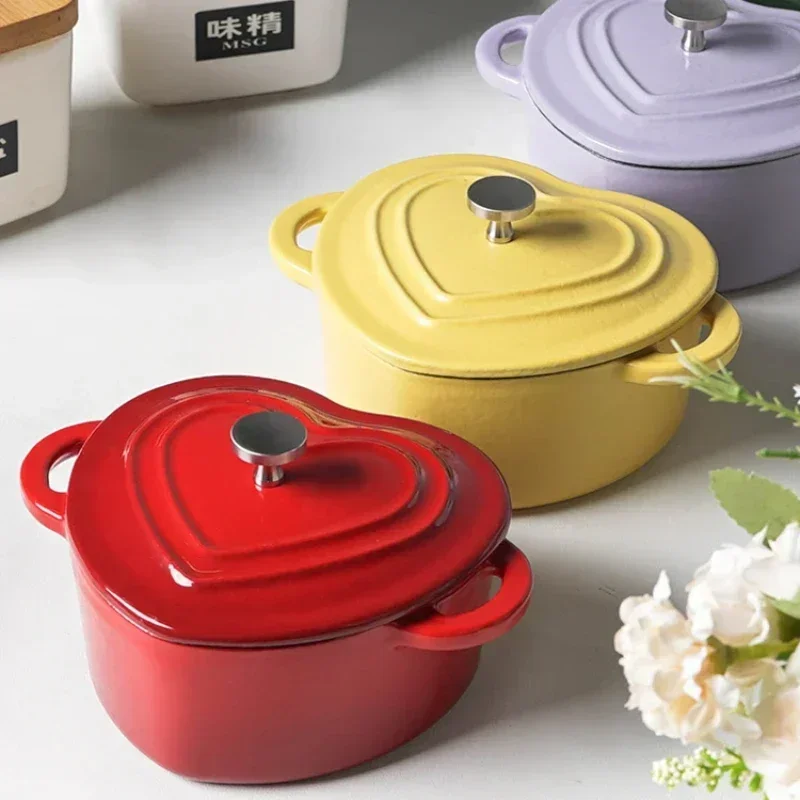 Household Heart Pots for Kitchen Cast Iron Enamel Cooking Pots Heated Evenly Soup Pot Does Not Pick Stove Nonstick Pan