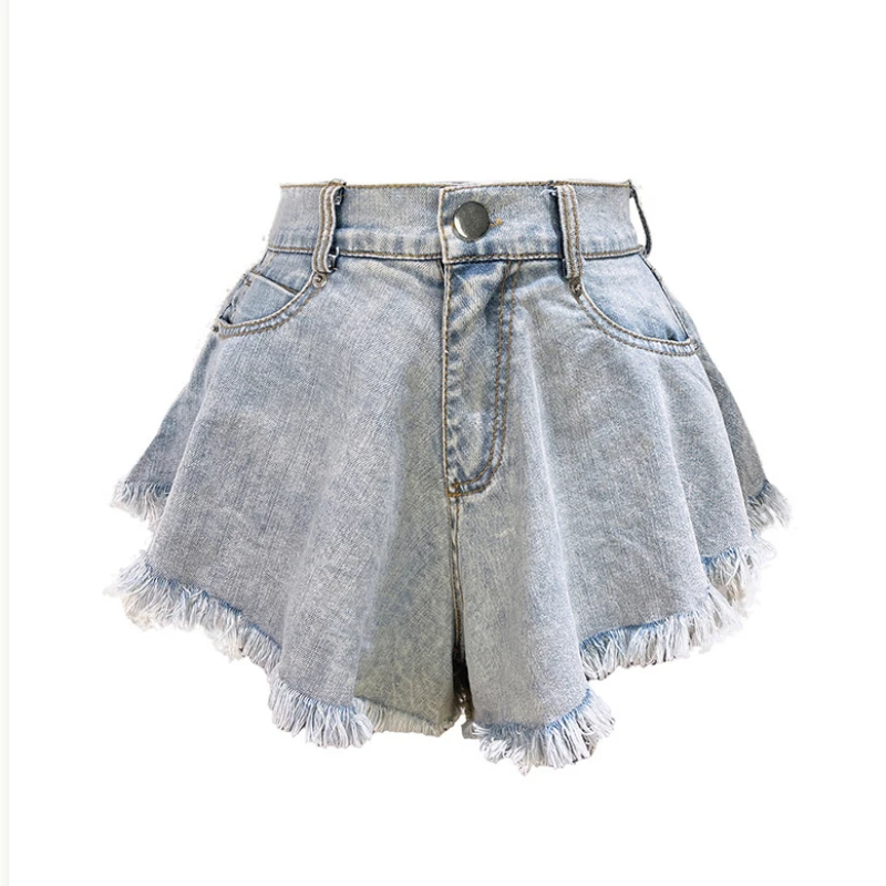 Jean Shorts for Women 2025 Summer Fashion Casual Denim Shorts with Pocket Tassel High Waist Loose New Trendy Jeans Streetwear