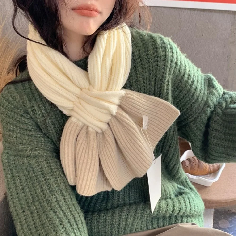 

Elegant Fashion Warm Cross Scarf Soft Solid Color Knitted Scarves Small Neckerchief Winter