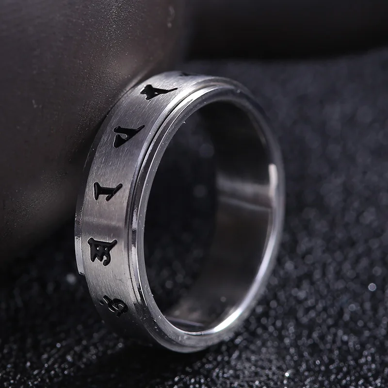 Retro Six-character Mantra Couple Ring Male Jewelry Simple Trend Scripture rotatable Ring For Lover Anniversary Gift Open