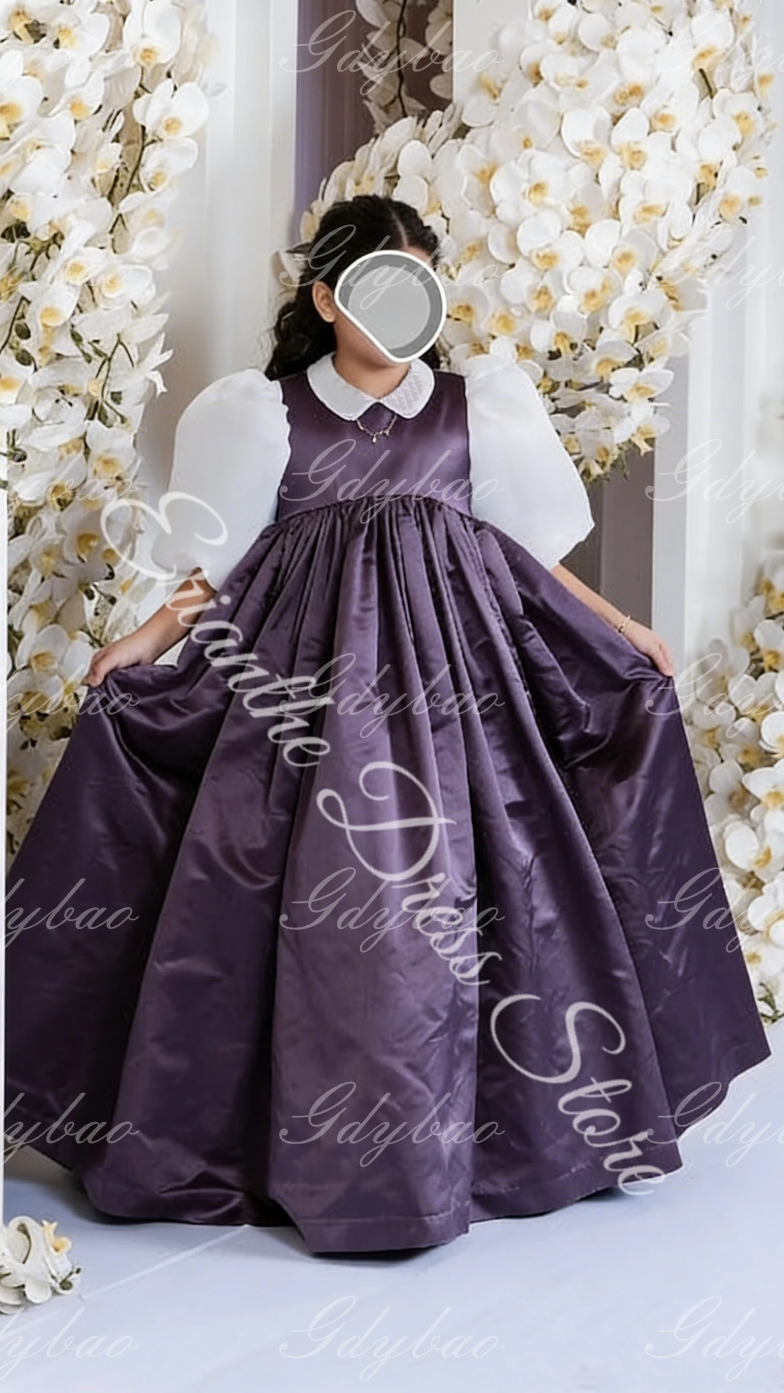 Robe à fleurs en Satin ivoire pour filles, personnalisée, demi-manches, taille haute, demoiselle d'honneur, fête d'anniversaire pour enfants, robes de bal de première Communion