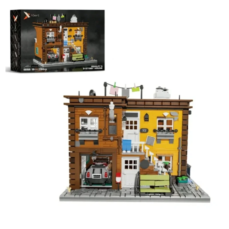 Ashlefs 2-stöckiges Haus Modulbausatz Europäische Stadtansicht Konstruktionsbausteine Modellbausatz DIY-Montage mit Auto und Szenerie-Details Spielzeug für Erwachsene Ideales Geburtstags- und