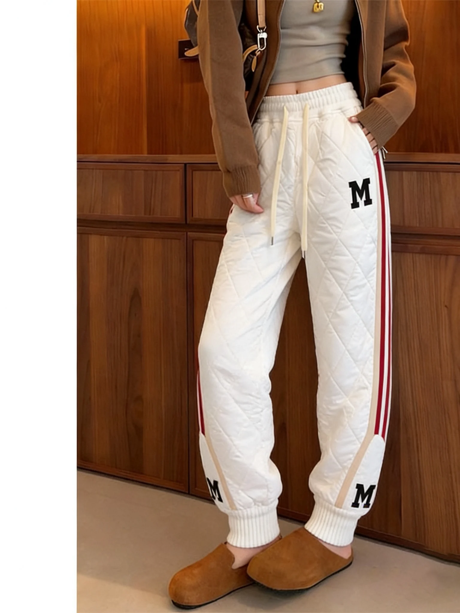 

Женские утепленные хлопковые брюки с высокой талией, новые зимние повседневные свободные облегающие теплые брюки-харланы, длинные брюки