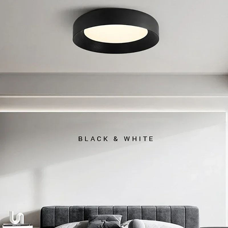 

SANDYHA Modern Simplicity Black White Round Led Ceiling Lights for Living Room Bedroom Decoration Kitchen Island Light Fixture