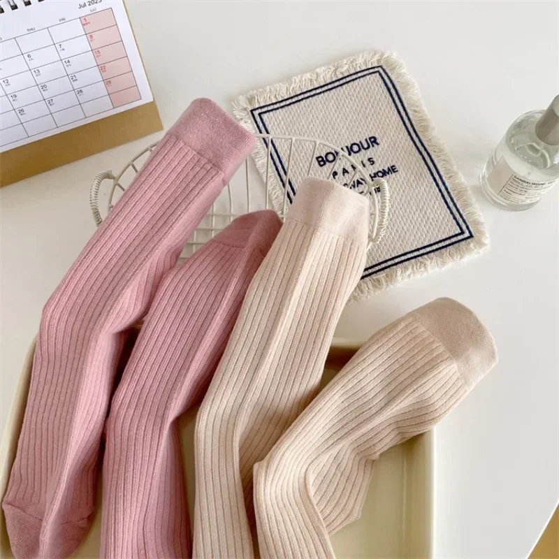 Loose Long Socks Solid Colors Women Socks Japanese Women Cotton Knitting Harajuku Vintage Socks Fashion School Girls Black Beige