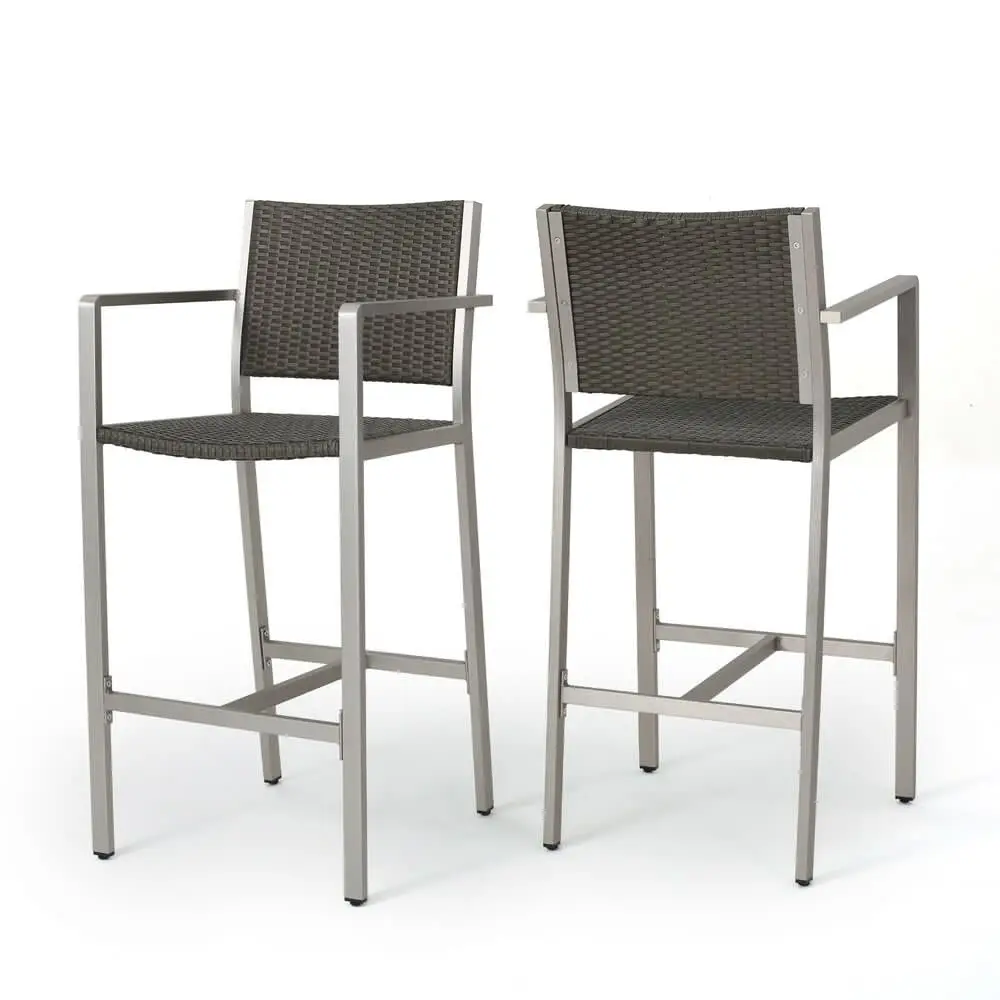 

30-Inch Outdoor Grey Wicker Barstools (Set of 2)