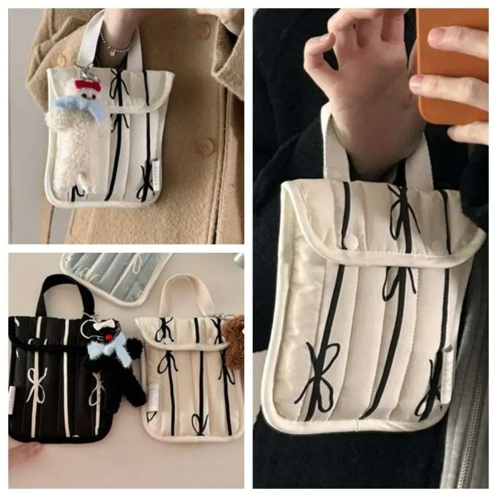 

Y2K Bowknot Print Ladies Shoulder Bag Sweet Women's Fashion Cotton Female Handbags Quilted Stripe Bow Mini Bag Key Holder Bag