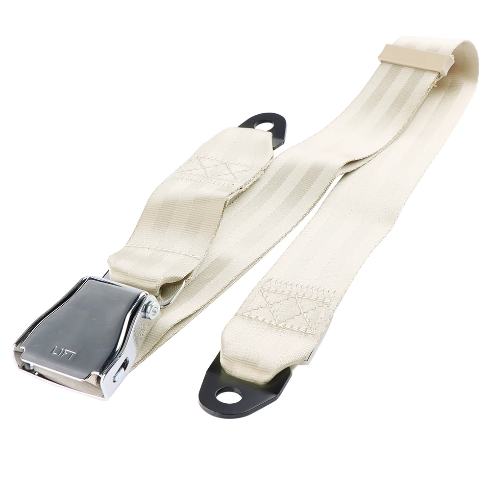 Two Point Aircraft Buckle Seat Safety Belt 2 Points Seatbelt Adjustable Extension Bucklet Truck Universal Seat Belts Beige