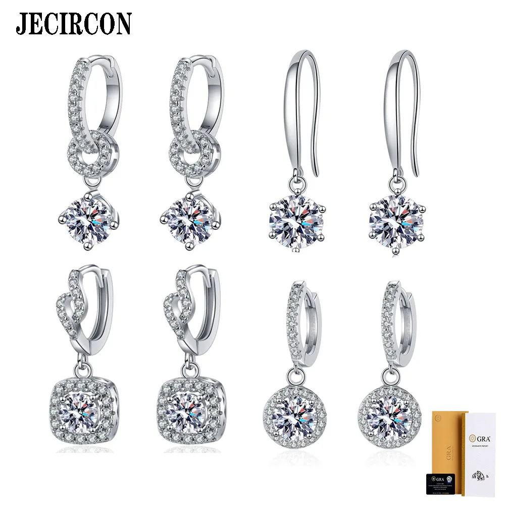 

JECIRCON 1 Carat Moissanite Drop Earrings Classic Round S925 Sterling Silver Ear Pendant Simple Exquisite Versatile Ear Jewelry