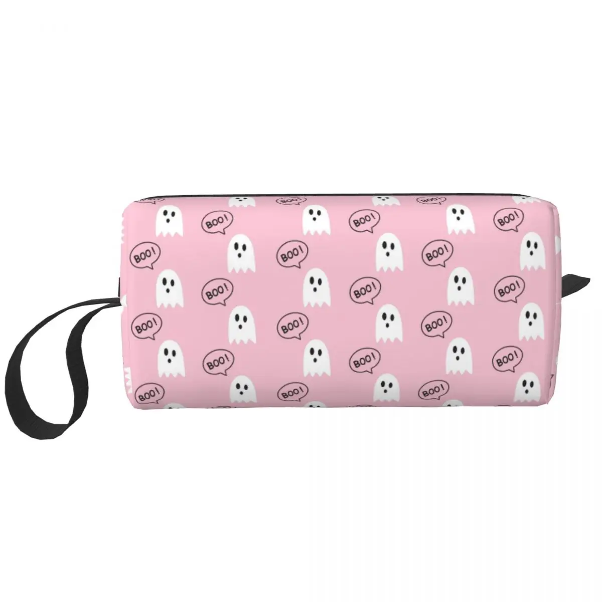 Pink Ghosts Makeup Bag Pouch Waterproof Happy Halloween Cosmetic Bag Travel Toiletry Bag Organizer Storage Purse Men Women