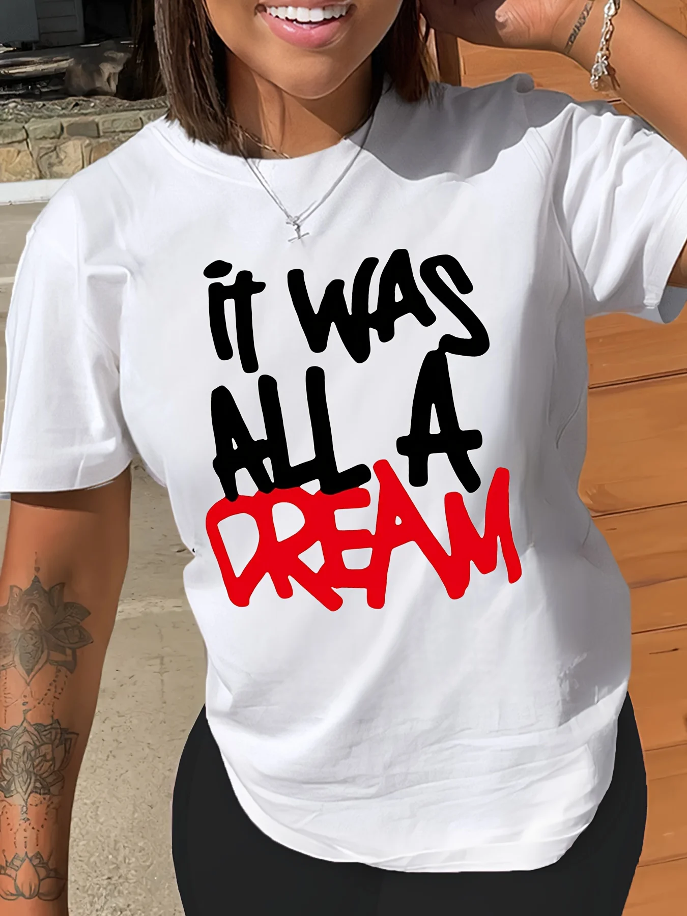 

Womens Fashion Letter Print T-Shirt - Casual Short Sleeve for Spring & Summer - Comfortable Crew Neck Design - Ideal Womens